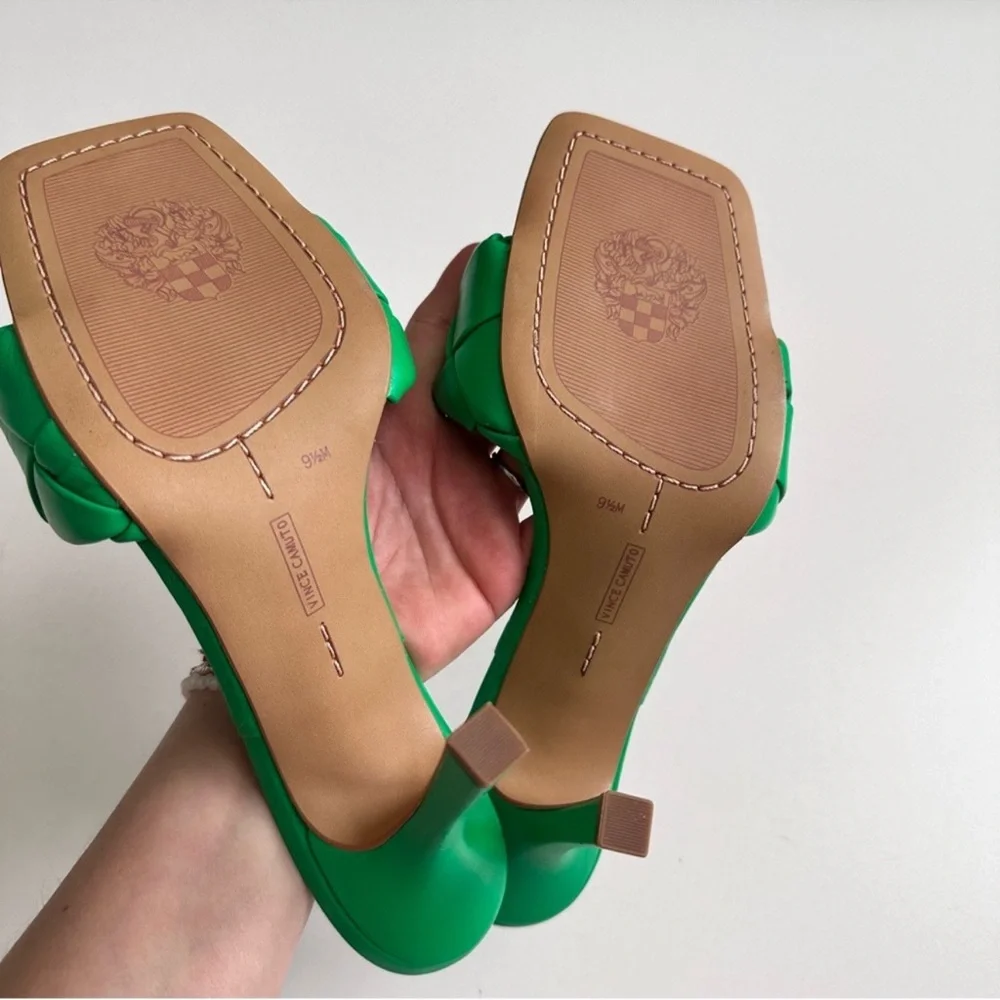Vince Camuto Brelanie Green Square Toe Braided Sandal Heels Size 9.5 - Picture 3 of 3